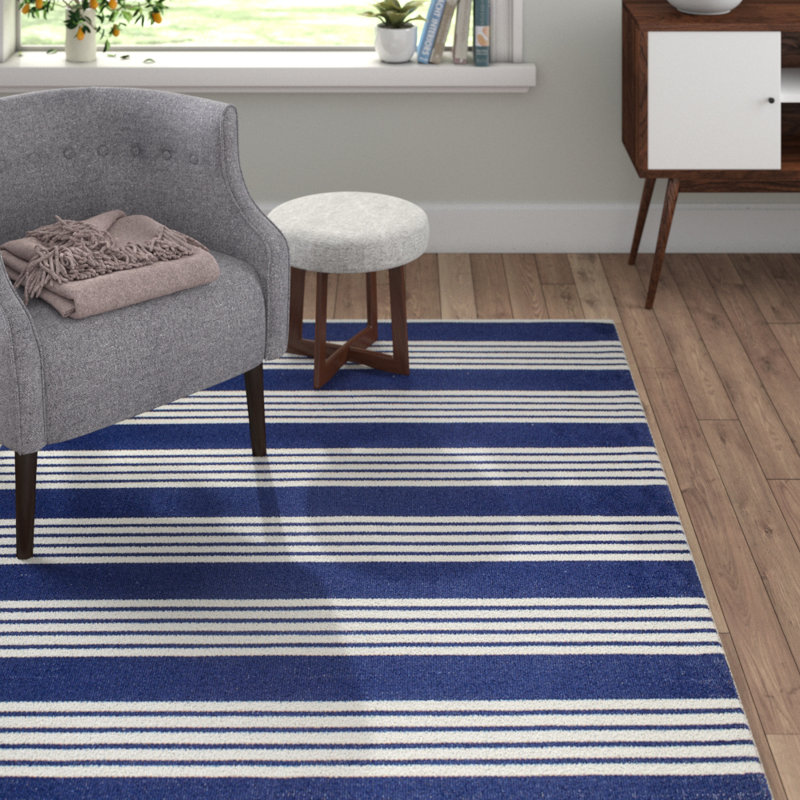 Beachcrest Home Noma Stripe Handwoven Blue/White Outdoor Rug Wayfair